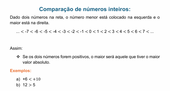 comparação e ordenação de números inteiros 1