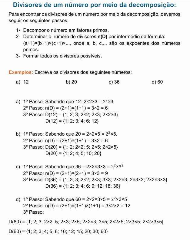 divisores de um n por meio da decomposição